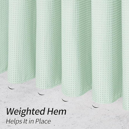 MitoVilla Green Waffle Fabric Shower Curtain, Heavy Waffle Weave Textured Shower Curtains for Modern Luxury Bathroom Decor, Weighted Hotel Spa Shower Curtain, 72 x 72, Mint Green