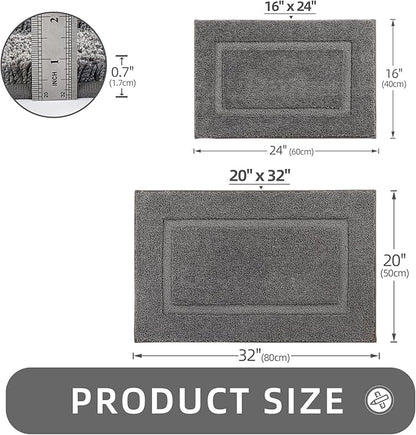 ZOESIOER Bathroom Rugs Sets 2 Piece, Ultra Absorbent Soft Bath Rug, Machine Washable Microfiber Non-Slip Bath Mat for Bathroom Floor, Tub, Toilet, Shower Room, Dark Grey