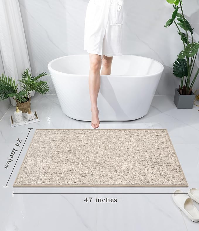 chakme Bathroom Rugs Mat 47x24, Ultra Thin Non Slip Bath Mat Quick Dry Absorbent Bath Mat for Bathroom Floor, (Light Beige, 47"x24")
