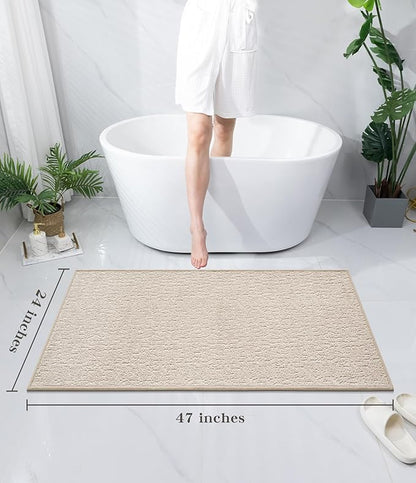 chakme Bathroom Rugs Mat 47x24, Ultra Thin Non Slip Bath Mat Quick Dry Absorbent Bath Mat for Bathroom Floor, (Light Beige, 47"x24")