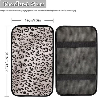 Beige Leopard Print Center Console Cover,Universal Arm Rest Cover for Car,Washable and Lightweight