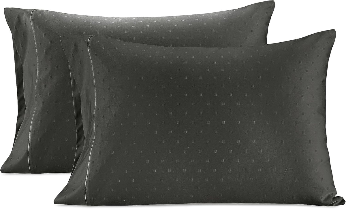 LANE LINEN Pillow Case Covers King, Set of 2, 100% Egyptian Cotton Sateen, Soft Cool & Smooth 1000 Thread Count Pillow Cases - Swiss Dot - Charcoal