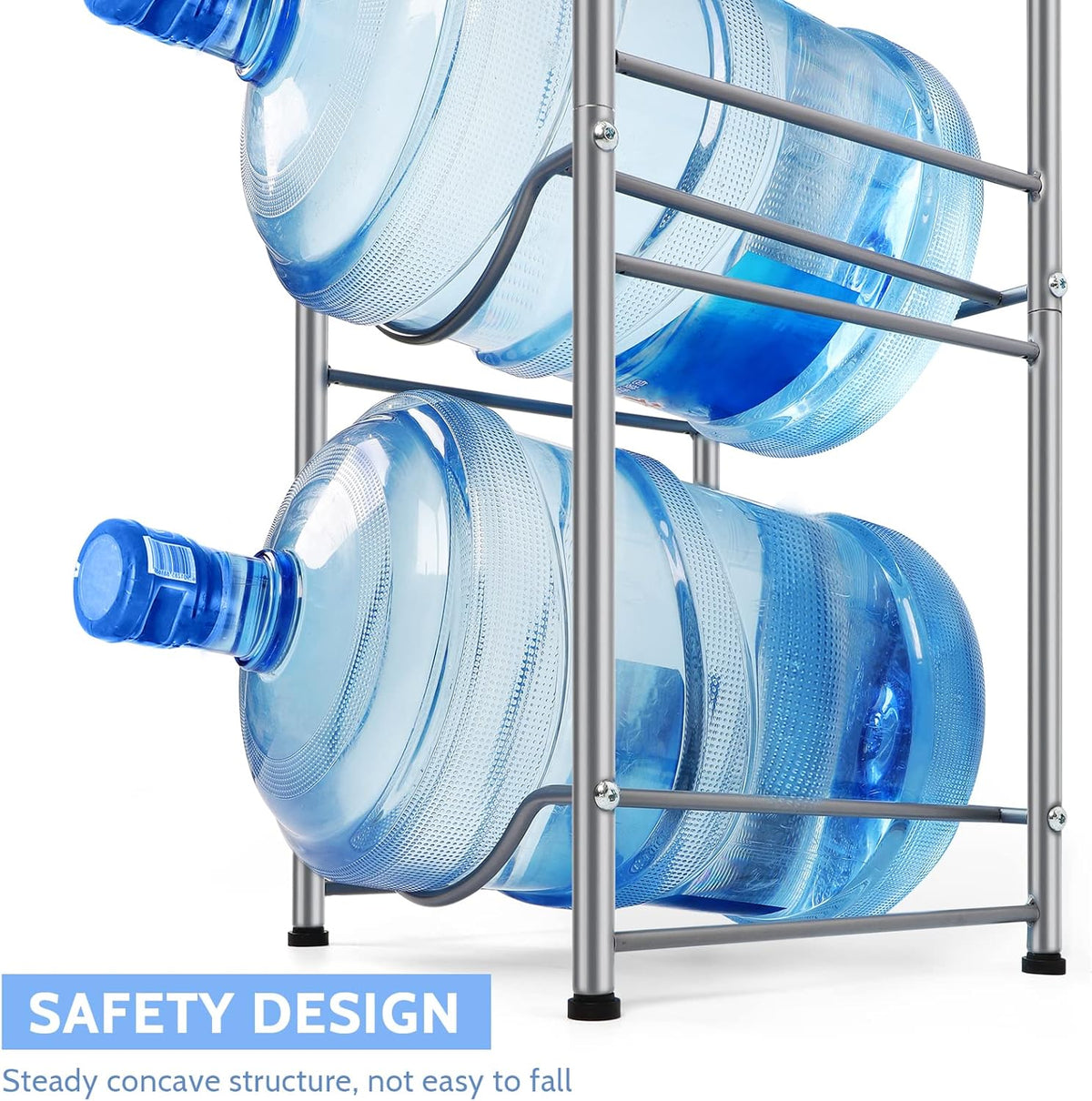 smusei 5 Gallon Water Bottle Holder Water Cooler Jug Rack for 3 Bottles Storage Detachable Heavy Duty Water Jug Organizer Stand for Home Office Kitchen Silver