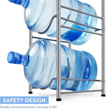 smusei 5 Gallon Water Bottle Holder Water Cooler Jug Rack for 3 Bottles Storage Detachable Heavy Duty Water Jug Organizer Stand for Home Office Kitchen Silver