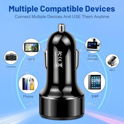 Car Charger Adapter, 4-Port Cigarette Lighter USB Charger Adapter with Voltmeter PD 3.0 & QC 3.0 Car USB Charger Multi Port Accessories Fast Charging for iPhone, Samsung, iPad & Phone Tablets