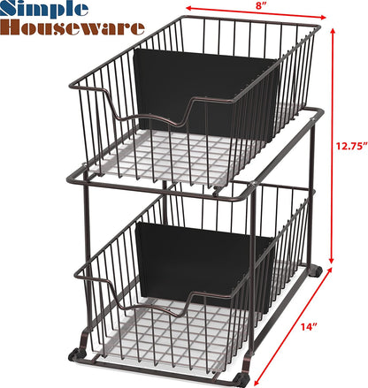 SimpleHouseware 2 Tier Cabinet Wire Basket Drawer Organizer, Brown