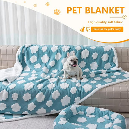 Maidewow Waterproof Pet Blanket for Dogs,Blue Stylish Jacquard Pets Blankets for Cat 85x85in Bed Couch Covers Puppy Sharpa Fleece Cats Washable Reversible Furniture Protection (Blue Cloud,XXL)