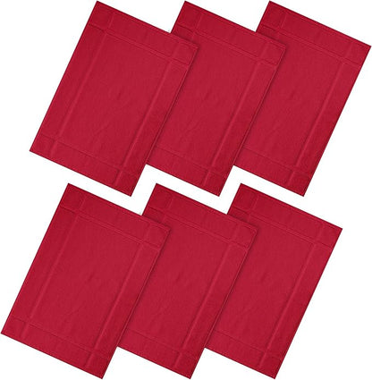 Ample Decor 100% Cotton Bath Mats 24 x 17 Inches, Quick Dry, 1350 GSM Banded Border Shower Bathroom Floor Mat, Not Bathroom Rug - Red, Pack of 6