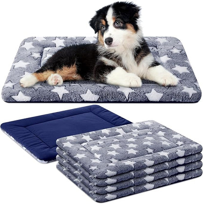 VitalCozy 4 Pcs Winter Dog Crate Pads, Ultra Soft Warm Washable Dog Cat Bed Mat for Pet Crate Comfortable Replaceable Reversible Kennel Pad for Small, Medium, Large Dogs(18 x 24 x 1.6 Inch,Blue)