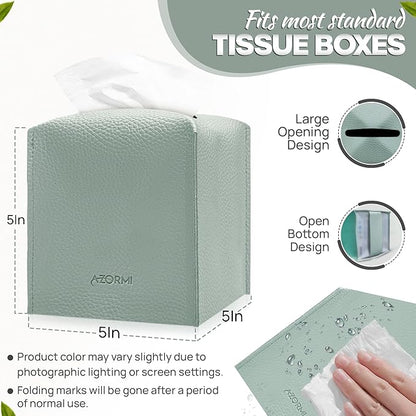Tissue Box Cover Holder, PU Leather Tissue Box Cover Square with Bottom Belt, Cube Tissue Holder for Bathroom, Modern Organizer for Car, Office, Tabletop (Sky Blue, 14 Leather Patterns)