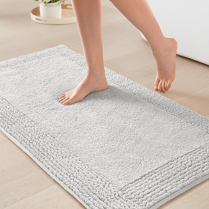 Madison Park Splendor Reversible 100% Cotton Tufted Bathroom Rug-3000 GSM Hotel Quality Luxurious Plush Medium Pile Bath Mat Absorbent, Quick Dry, Shower Room Décor, 21x34, Grey