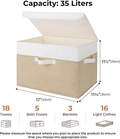 GRANNY SAYS Storage Boxes with Lids, Decorative Storage Bins, Shelf Baskets, Clothes Storage and Organization, White/Khaki, 2-Pack