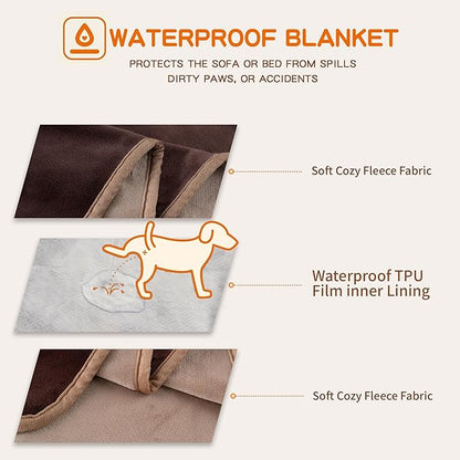 CAPT.SNOOZE Water Proof Blanket 50x60 Inches - Reversible Flannel Blanket for Bed, Sofa,Couch- Spillproof, Leakproof Soft Double-Sided Brown Throw Blanket for Adults, Pets, Couples