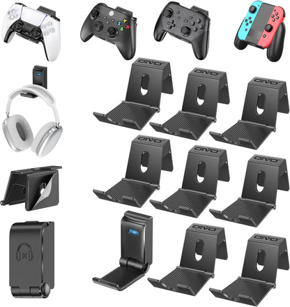 OIVO Controller & Headset Wall Mount Holder Stand, Foldable Headphone Stand, Gaming Controller Holder Hanger Hook, Universal Storage Organizer Controller/Earphone/Game Accessories-9 Packs
