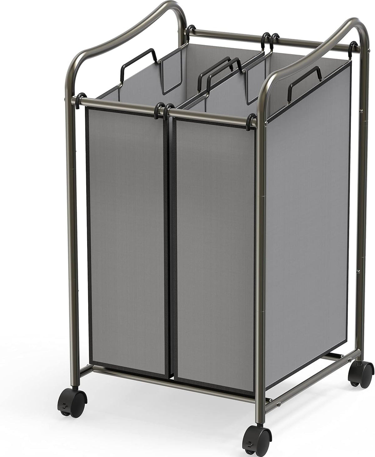 Simple Houseware 2-Bag Heavy Duty Rolling Laundry Sorter Cart, Dark Gray – 2 Section Removable Bags and Lockable Wheels for Laundry Room Organization