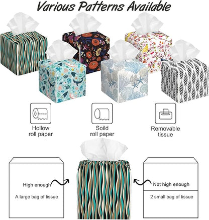 Abstract Geometric Wavy Lines Tissue Box Cover,PU Leather Tissue Box Holder Square,Modern Home Decoration for Bathroom Living Room Kitchen Office Car,5.2"×5.2"×5.2"