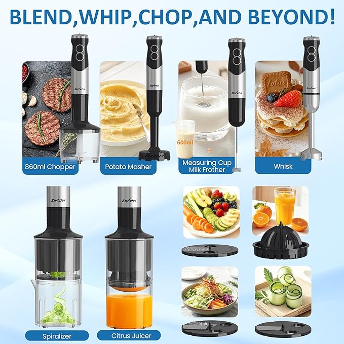 1000W Professional Hand Blender, 12-Speed Heavy Duty Immersion Blender