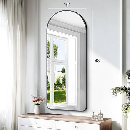Arched Bathroom Mirror, Wall Mounted Mirror, Vanity Wall Mirror w/Metal Frame
