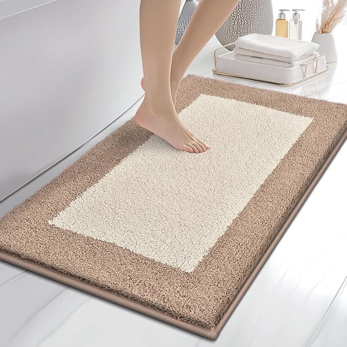 anllugs Bathroom Rugs 24" x 36", Non-Slip Extra Soft Absorbent Bath Rugs, Machine Washable Quick Dry Bath Mats for Bathroom Floor, Shower, Bathtub and Sink, Beige & Grayish Brown