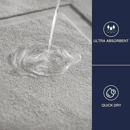 Casual Living Grey Cotton Bath Mats, Set of 2 Towel Mats for Bathroom Floor, Banded Absorbent Cotton Bath Rugs, Washable, Bathroom Accessories, 34-inch x 21-inch, Grey