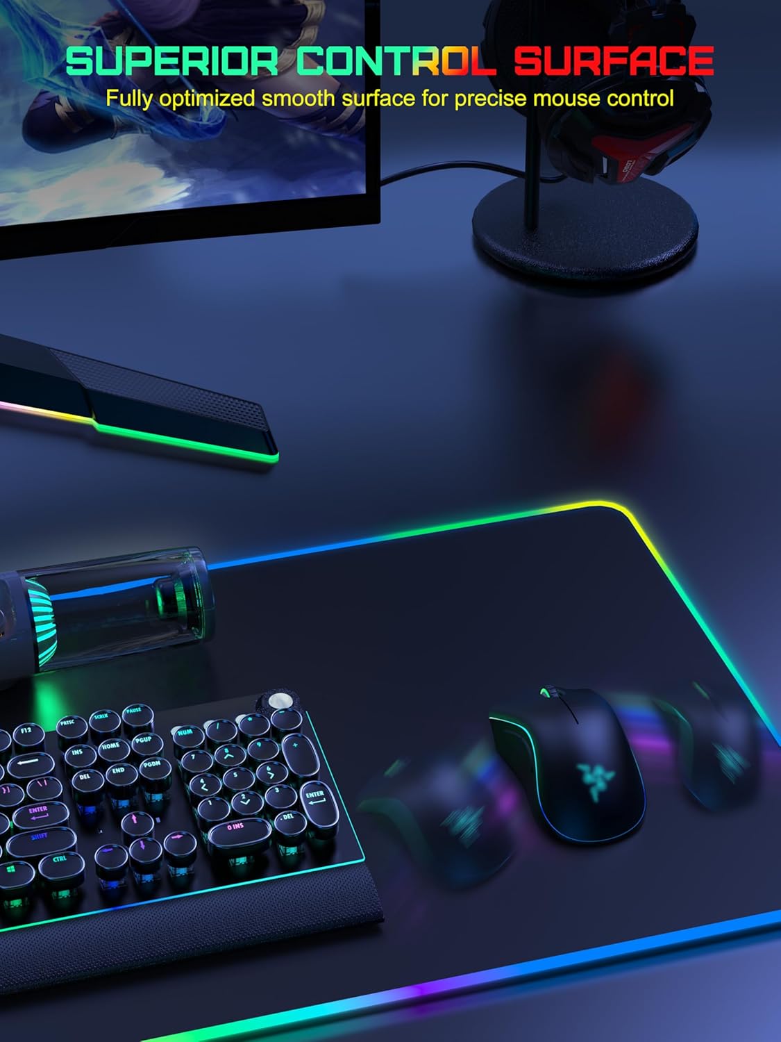 TopMade Wireless Charging Mouse Pad, RGB Gaming Mousepad, 35.4" x 15.8" Extra Large Waterproof Keyboard Desk Pad, Cool Computer Desk Mat, Black (Includes 20W PD Power Adapter & 6.56ft Woven Cable)