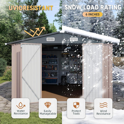 Aoxun 10x12 Shed with Brown Floor Galvanized Steel Outdoor Storage Shed Metal Garden Shed with Moisture-Proof Floor & Ventilation, Sloped Roof for Bike/Generator/Tool Storage (Brown Floor Included)