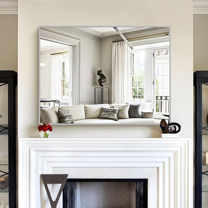 30x40In Silver Bathroom Mirror for Wall, Brushed Nickel Rectangle Mirrors