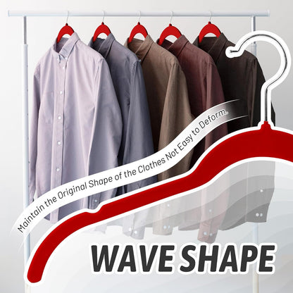 Velvet Hangers 50 Pack – Slim Non-Slip Flocked Hangers with 360° Swivel Hook, Space-Saving Closet Organizer for Dresses, Blouses, Coats(Red)