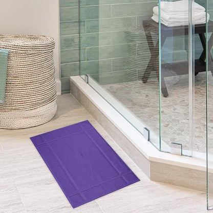 Ample Decor 100% Cotton Bath Mats 34 x 20 Inches, Quick Dry, 1350 GSM Banded Border Shower Bathroom Floor Mat, Not Bathroom Rug - Purple, Pack of 6