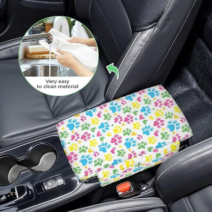 Dreaweet Colorful Dog Paw Arm Rest Cover for Car Women Thick Center Console Armrest Pad with Pockets Auto Accessories Interior Car Center Console Cushion Pad