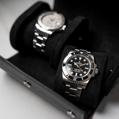 DailyWatch | Watch Roll Travel Case For 2 Watch | Luxury Watch Case In Genuine Saffiano Black Leather With Soft Velvet Interior | Watch Case Protect, Store, & Display Your Watches | All Black