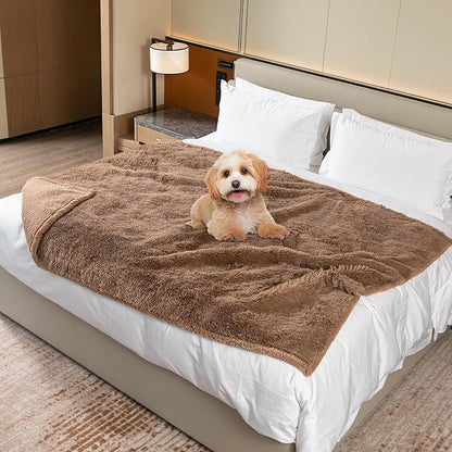 Wowchine Waterproof Dog Blanket Brown Fluffy Long Faux Fur Pet Throw Blankets 28x20in for Couch Love Bed Cover Washable(Brown,XS)