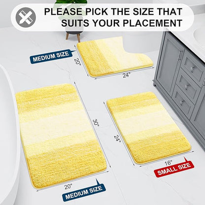 Arotive Microfiber Bathroom Rugs, Shaggy Soft and Absorbent Bath Rug, Non-Slip, Thick Plush Machine Washable Dry Bath Mats for Bathroom, Tub and Shower, 24x16, Yellow, Rectangular