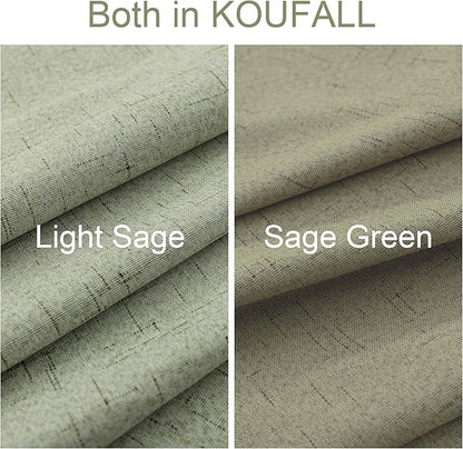 KOUFALL 52x72 Inches Long Sage Green Back Tab Linen Blackout Curtains