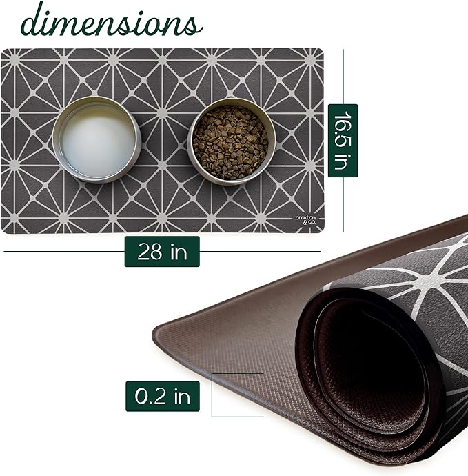 CROXTON & CO. Non-Slip Faux Leather Pet Feeding Mat for Dog Bowls | Large Bowl Mat for Food and Water | Durable, Easy-to-Clean Pet Food Mat for Floors | Size: 16.5"x18"