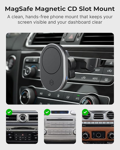15W MagSafe Car Mount CD Slot Charger, Wireless Car Charger Phone Holder, Magnetic CD Mount Charger with N52 Magnet, Fast Charging, 360 Rotation, Compatible with iPhone 14/15/16/17/Galaxy