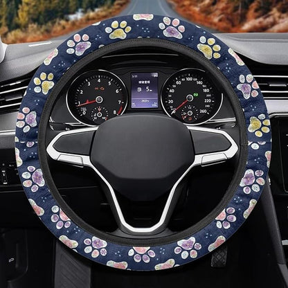 AFPANQZ Purple Yellow Paw Steering Wheel Cover for Cars Universal Fit 14 to 15 inch, Car SUV Sedans Accessories Steering Wheel Protection Sweat Absorption