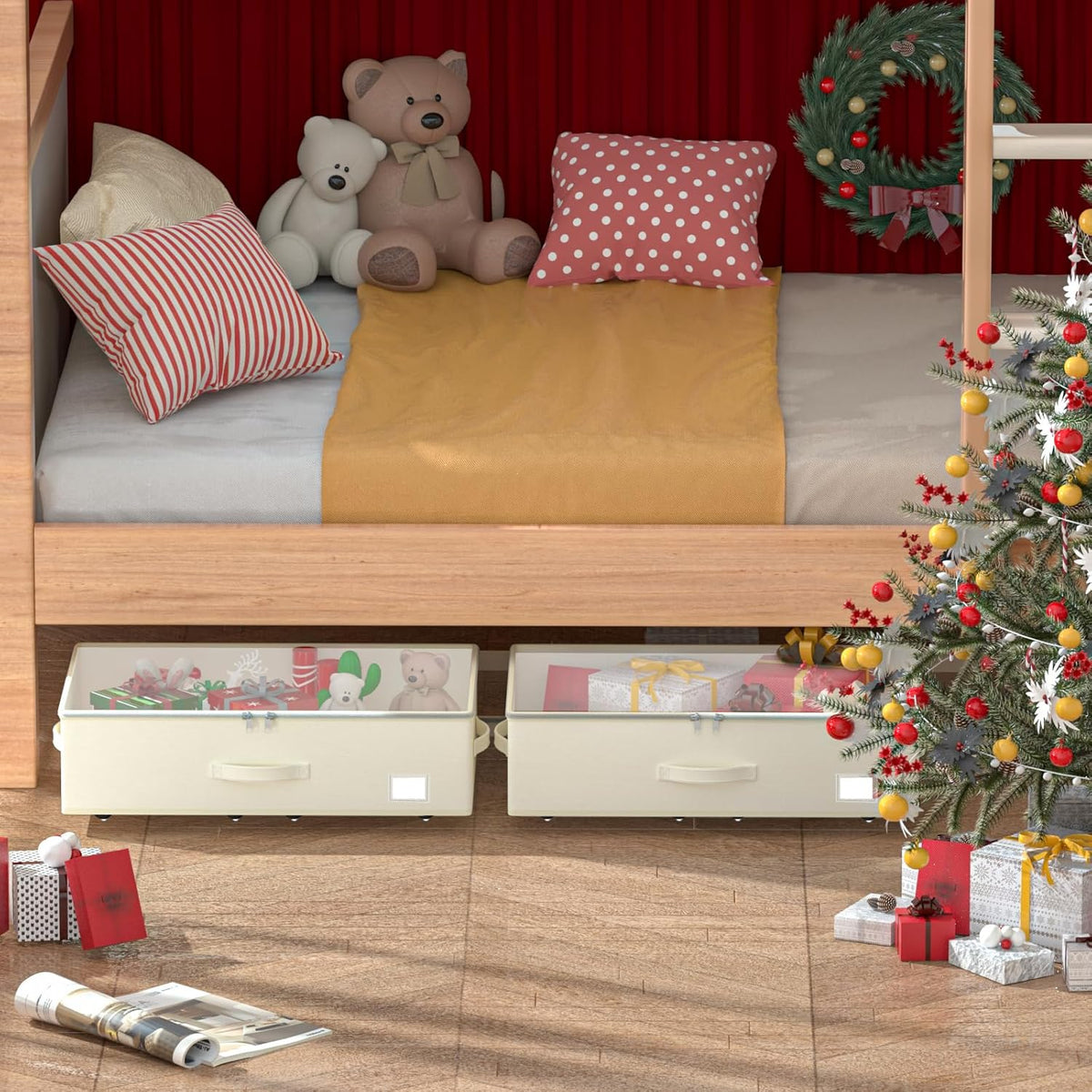 Under Bed Storage with Wheels, No Assemble Required 7.5 inches height Under Bed Storage bins,Large capacity Rolling Under bed Shoe Storage containers，dorm under bed storage drawers
