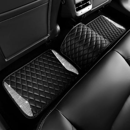 CAR PASS Bling Leather Car Mats Shining Diamond Floor Mats Crystal Rhinestone Sparkly Glitter Carpet Anti-Slip Waterproof Pad Universal Fit Automotive SUV, Sedan, Van, 5pcs Girl Women, Black Silver