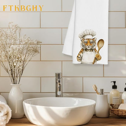 Funny Tiger Chef Kitchen Towels, Tiger Gifts for Women Men, Chef Gifts, Funny Tigers Animal Decorative Dish Hand Tea Towels for Kitchen Bakery, 16x24 Inch