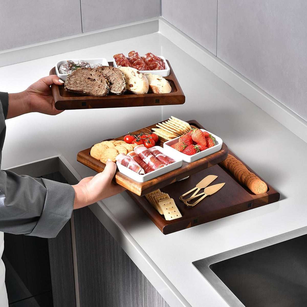 Shanik Premium Charcuterie Board - Magnetic Cheese and Meat Double-Sided Serving Tray and Cutting Board - Gift for Any Occasion Quality Assured Without Engraving
