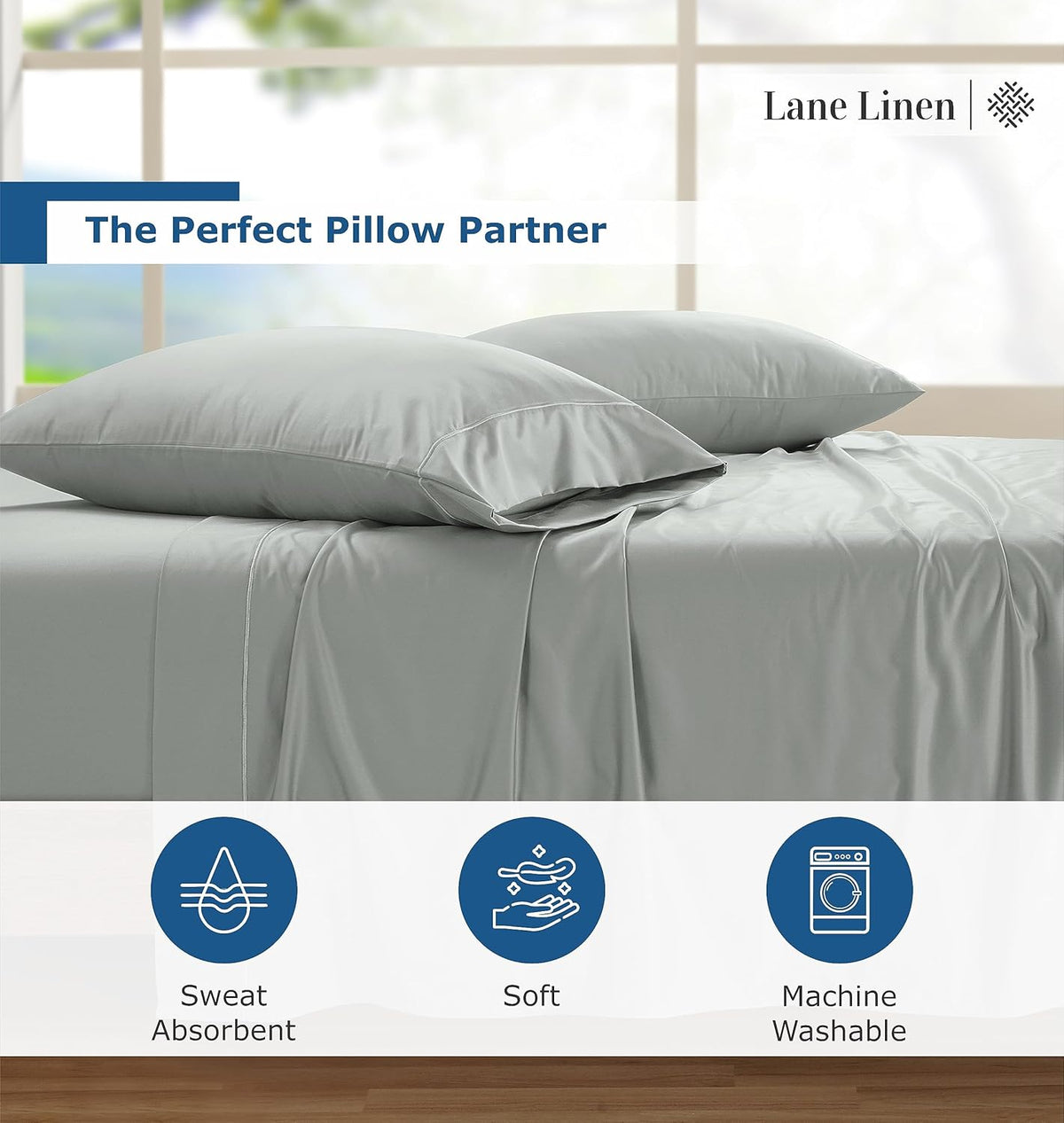 LANE LINEN 100% Egyptian Cotton Pillow Cases Queen Size Set of 2 (20"x30") - 1000 Thread Count Luxury Sateen Cotton Pillowcases Queen Size - Queen Sage Green Pillow Cases Set of 2 - Mineral