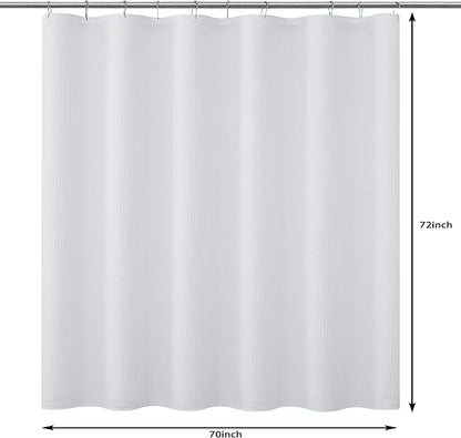 Indecor Home Luxury Waffle Weave Shower Curtain Elegant Hotel Style Fabric for Bathroom, Water Repellent, Machine Washable White Waffle