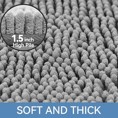 Bcoimo 44"×24" Absorbent Bath Mat, Non-Slip with Backing Chenille Bath Rug and Machine Washable Bathroom Mat Quick-Dry Design. Ideal for Bathroom and Tub Areas