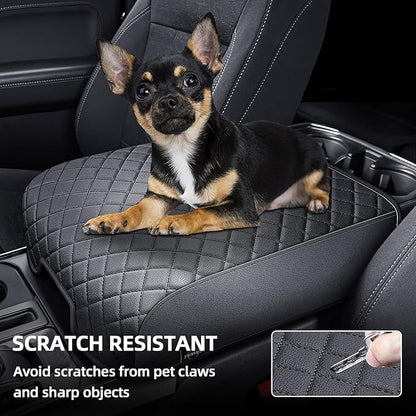Center Console Cover Compatible with 2021 2022 2023 2024 2025 Ford F150, Customized Leather Armrest Box Protective Cover, Armrest Lid Protector Pad for Car (Bucket Seat Only)