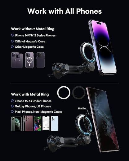 ZEEHOO Compatible with MagSafe Car Mount, Magnetic Phone Holder for Car [12 Strongest Magnets], Magnetic Car Vent Phone Mount [Non-Blocking&360 Rotation] for iPhone 15 14 13 12 Pro Max Mini
