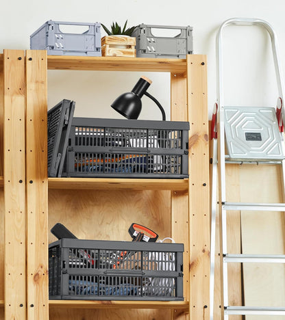 2-Pack Pastel Plastic Storage Baskets, Collapsible Crates for Organizing, Space-Saving Bins for Classroom, Kitchen, Office, Bedroom (Dark Grey, 19" x 13" x 9")