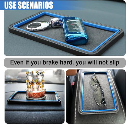 Car Dashboard Anti-Slip Grip Mat, Cell Phone Holder Gel Pad, Multifunctional Dashboard Sticky Pad, Universal Vehicle Interior Accessories for GPS, Keychains, Sunglasses (Blue)