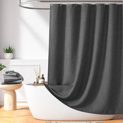 Madison Park Shower Curtain Waffle Weave, Cationic Dyed, Waffle Shower Curtain 3M Scotchgard Moisture Management, Farmhouse Extra Long Shower Curtains for Bathroom, Extra Long: 72"x84" Charcoal