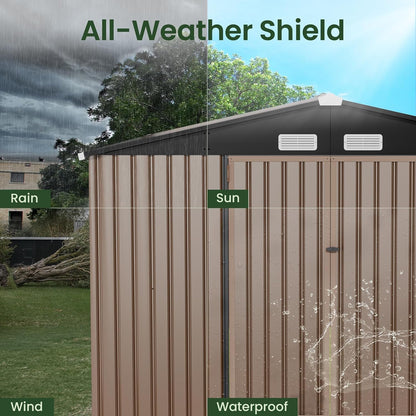 GVDV 10x14 FT Outdoor Metal Storage Shed, Durable Garden Shed with Updated Frame Structure for Backyard, Patio, Tool Storage, All-Weather Shelter for Bike, Gardening Tools, Lawn Mowers, Grey